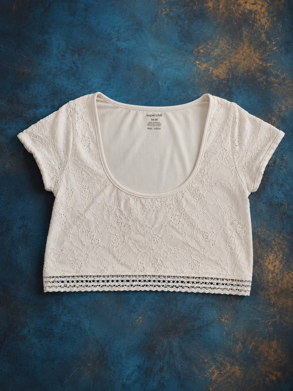 Aerie Superchill White Textured Lace Crop Top | Medium | Soft Stretch | Feminine